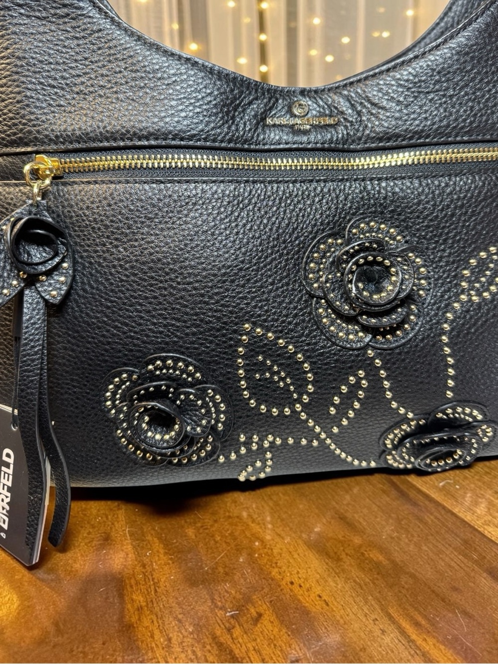 Karl Lagerfeld Paris Studded Floral Leather Shoulder Bag NWT Black - So Soft! - Picture 5 of 12